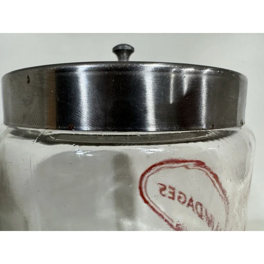 Vintage Glasco Medical Sundry Jar Bandages Apothecary Glass Canister Chrome Lid